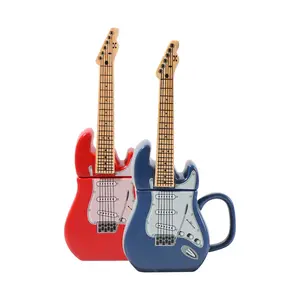 Luxury new design craft gift decoration cup 400ml custom novelty 3d guitar shaped ceramic mug