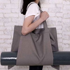 Wholesale Custom Logo <b>Foldable</b> Sports Reusable Beach Shoulder Cotton Canvas Cloth Yoga Mat Tote <b>Bag</b> With Pockets - Product Image 1