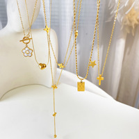 Kalung Liontin Baja Anti Karat Desain Hati Bunga Silang dengan Rantai Bambu, Perhiasan Fashion Mewah Ringan Tahan Air untuk Wanita