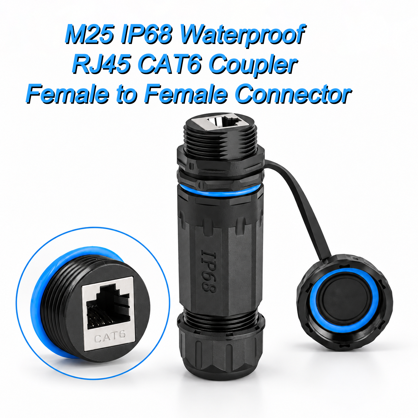 M25 IP68 Waterproof RJ45 CAT6 Coupler Female to Female PA66 Connector