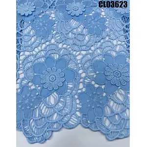 Tissu de dentelle africaine de haute qualité bleu ciel 3D applique broderie guipure cordon tissu de dentelle Sénégal tissu de dentelle de fête soluble dans l'eau