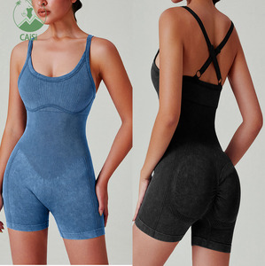 Tute corte senza cuciture traspiranti ad alta resistenza con cinturini da Yoga pantaloncini da Fitness <span class=keywords><strong>tuta</strong></span> sportiva con sedere color pesca - Product Image 1