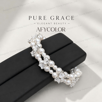 Bracelet ajustable pour femme avec perles d'imitation aux tons froids, zircon et perles de verre colorées, électroplaqué, design unique