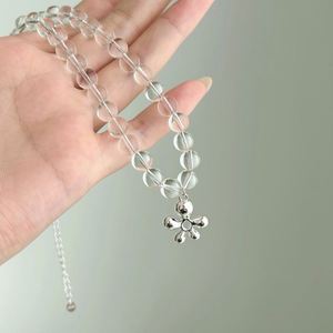 Collier Pendentif Fleur en Argent S925 avec Perles de Cristal Transparentes, Design Tendance Dylam pour Femmes, Bijoux Fins - Product Image 2