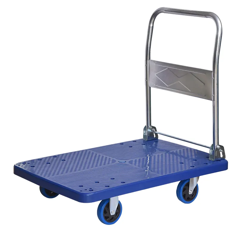 Design Handle Brake Platform Trucks Best Selling Heavy Troley Warehouse Trolley Cargo Cart New Blue OEM Customized Tools Wheels