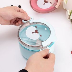 2000ML 2 레이어 BPA 무료 곰 디자인 키즈 라운드 플라스틱 전자 레인지 안전 식품 저장 용기 도시락 도시락 손잡이 - Product Image 2