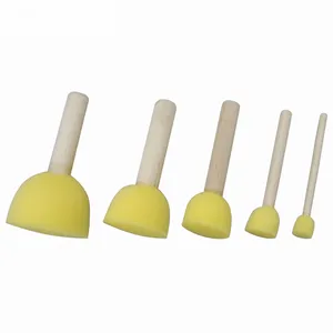 Cheap Yellow Sponge Wood Handle Foam Paint Brushes For Kids Drawing