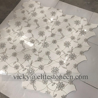 Mosaïque en marbre blanc super blanc de conception moderne, coquille de perle, jet d'eau, pour mur intérieur, pour hôtels, conception graphique incluse
