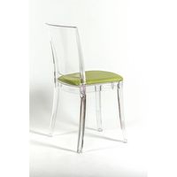 Chaise transparente Lucienne avec coussin en NUBUCK écologique vert mousse, rembourrée confortable, pour salon, modèle 15C2015
