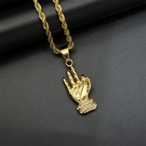 Personalized Hand Gestures Necklaces Stainless Steel Zircon Hand Pendant Necklace - Product Image 2