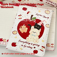 Carnet A5 en cuir PU motif Ours et Pomme, 145 x 200 mm, 96 pages, couverture mignonne Chat et Ours, pour étudiants, journalisation et papeterie cadeau