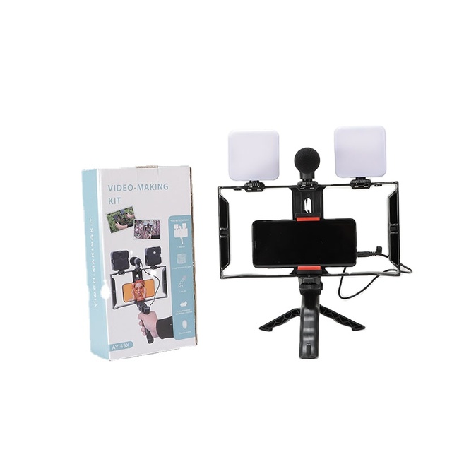 Mount Led Selfie Fill Light Smartphone Video Rig Vlogging Kits Cell Phone Holder Stand Tripod and Microphone Phone Tripod