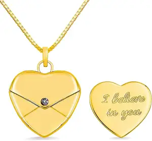 Collar con colgante en forma de corazón con Logo personalizado, Gargantilla de acero inoxidable chapado en oro de 18K