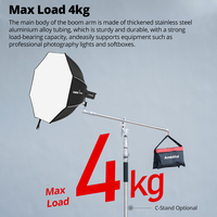 AMBITFUL MF-03 Bras articulé réglable en acier inoxydable de 150 cm, charge maximale 4 kg, pour support d'éclairage photo et support de fond