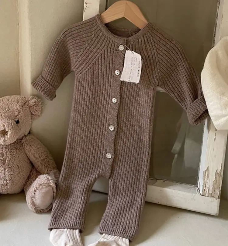 Newborn Spring Autumn Sweater Clothes Long Sleeves Single-breasted Baby Boys Girls Knitted Jumpsuit