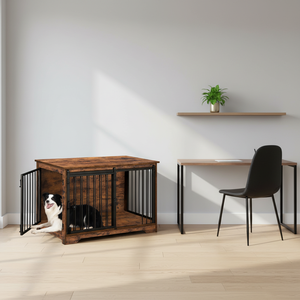 Chuồng chó 39.3 inch kiểu bàn, có cửa chuồng kiểu chuồng trại, chuồng chó chắc chắn dùng trong nhà với 2 cửa, lồng thú cưng bằng gỗ kiểu bàn cuối - Product Image 4