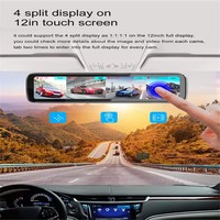 Caméra Embarquée DVR de Voiture 12" avec Écran IPS Tactile, 4 Caméras, Enregistrement Nuit, Double Objectif et Affichage 4 Écrans