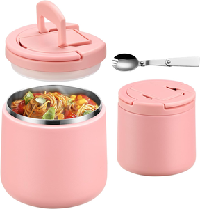 Bocal alimentaire isotherme sous vide de 20 oz avec couvercle à boucle, thermos à soupe pour aliments chauds pour enfants, récipient à lunch en acier inoxydable à large ouverture anti-fuite avec cuillère - Product Image 1