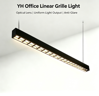 Plafonnier suspendu linéaire de bureau avec grille, lentille optique anti-éblouissement, 3 températures de couleur, 12W, 24W, 36W, pour projets commerciaux