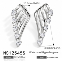 Anting-anting kancing zircon bunga hati sayap malaikat N&S untuk wanita, lapis emas 18K, baja tahan karat, perhiasan pesta, grosir
