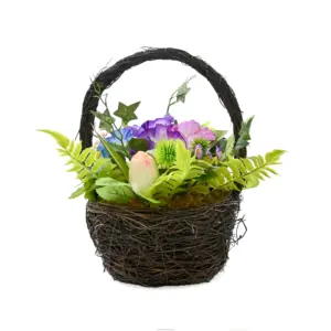 Cesta de tulipán con flor de trompeta de 12 pulgadas, Cestas colgantes de flores, cesta de plantas artificiales, regalo