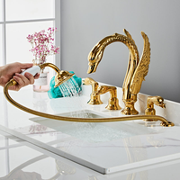 Robinet de salle de bain thermostatique Golden Swan chromé à 3 poignées, montage sur plan, jet de pluie