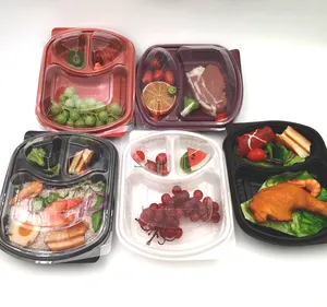 Custom 2 3 Compartment Black Bento Food Containers Biodegradable Disposable Plastic Lunch Box