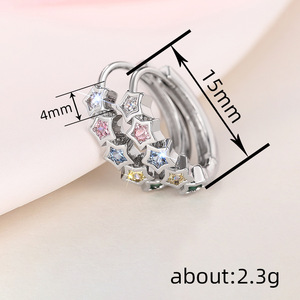 Pendientes de Aro con Estrella Blanca Champán, Plateados en Plata, con Cristales de Estrás y Engaste de Bisel, Joyería de Moda para Mujer, Regalo - Product Image 5