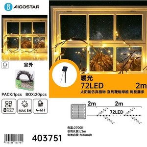 Aigostar Solar Led <b>String</b> Lights 2M 72Led Warm White Outdoor Window Decoration Plant Vine Light - Product Image 1