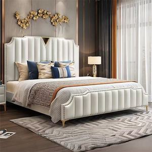 Muebles <span class=keywords><strong>de</strong></span> Dormitorio <span class=keywords><strong>de</strong></span> Diseño Moderno y Lujoso, <span class=keywords><strong>Cama</strong></span> King Size Multifuncional <span class=keywords><strong>de</strong></span> Color Blanco Puro, Ajustable, con Respaldo Alto, Tapizada en Tela y Cuero - Product Image 1