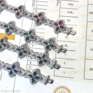 Yingtuo Bijoux Hip Hop Bijoux Coloré Moissanite Glacé S925 <span class=keywords><strong>Argent</strong></span> Cubain Trèfle <span class=keywords><strong>Bracelet</strong></span> Moissanite Chaîne - Product Image 3