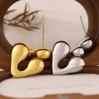 Boucles d'oreilles clous cœur en acier inoxydable plaqué or 18 carats pour femme, 3D, massives, dorées, romantiques, mignonnes, cadeau de fête, vente en gros, OEM
