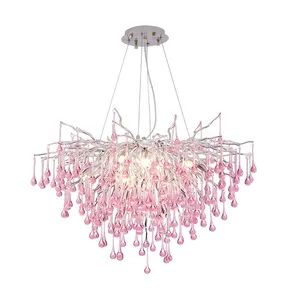 Arbre rond branche de brindille ferme moderne Accent Table à manger salon lustre en cristal rose luminaire suspendu