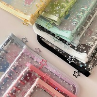 Carnet de notes à reliure en PVC avec étoiles de dessin animé, carnets à feuilles mobiles A5 Kawaii, organisateur transparent à couverture rigide