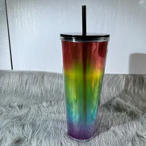 Wholesale 24oz Plastic Tumbler Mugs With Straw Custom Color Options