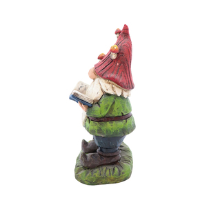 Statuetta da Giardino in Resina di Gnomo Fantasioso da 2,9 Pollici che Legge un Libro Sotto un Fungo con Uccellino Blu per Decorazione Esterna da Giardino a Tema Fiabesco - Product Image 3