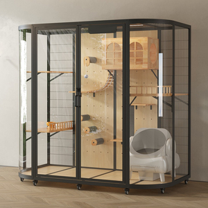 Integrated Climbing & Resting Space Curved Tempered Glass Multi-level <b>Wood</b> Villa for Long Term Multi-<b>cat</b> Daily Care - Product Image 1