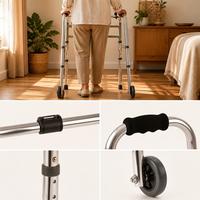 Déambulateur pliant avec roues avant, hauteur réglable de 74,5 à 92 cm, 8 niveaux de réglage, structure robuste en acier chromé de 3,2 kg, capacité de 100 kg