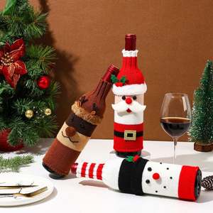 Juego de fundas navideñas para botellas de vino, fundas decorativas tejidas de Papá Noel y muñeco de nieve para decoración de regalos de fiestas navideñas - Product Image 3