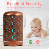 Offre Spéciale 100ml Mini humidificateur à ultrasons en bronze doré avec lumière LED Diffuseur d'huile aromatique coloré pour la maison Hôtel Garantie 1 an