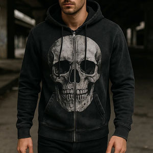 เสื้อฮู้ดสวมหัวโอเวอร์ไซส์ซักได้สำหรับผู้ชายผ้าพิมพ์ลายหัวกะโหลกแนวพังก์แนวสตรีทสไตล์วินเทจฤดูใบไม้ร่วง - Product Image 1