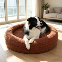 Coussin orthopédique rond pour chien en mousse à mémoire de forme, style boucle, luxueux, populaire, avec housse amovible et lavable, antidérapant, en forme de donut, vente en gros