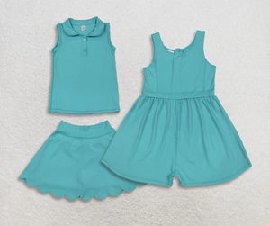 Girls 2 <b>Pc</b> <b>Set</b> Sleeveless Top Skirt Solid Color Teal Breathable Yoga Active Wear - Product Image 4
