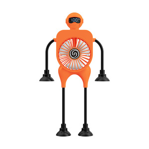 <b>Mini</b> <b>Robot</b> Fan With Suction Cup USB Desktop Oscillating Wall Mounted Fan Orange Charging Version 7.0-9.9 In Blade Diameter - Product Image 1