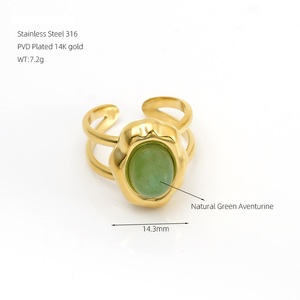 Anillo de Acero Inoxidable 316L con Piedra Ojo de Tigre y Aventurina, Chapado en Oro de 18K, Anillo Ajustable de Acero Titanio para Mujer - Product Image 3