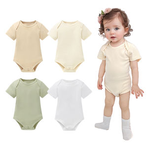 핫 세일 유기농 면 아기 짧은 장난 꾸러기 소매 스냅 버튼 무릎 어깨 편안한 아이 바디 수트 - Product Image 1