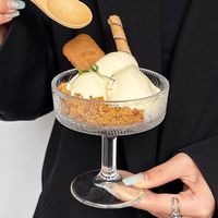 Vintage glazen dessertbeker met steel, 200ml, gegraveerd, voor ijs, yoghurt, pudding, fruitsalade, groothandel
