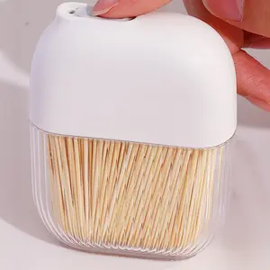 Organizer kosmetik pemegang Qtip akrilik, dengan tutup bambu transparan kecil kapas Dispenser wadah penyimpanan Tusuk gigi