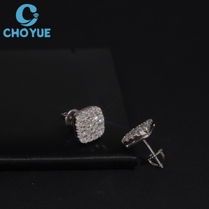 Hot Sale HPHT Lab Diamonds Stud <b>Earrings</b> Real 925 Silver Gold Plated Claw Setting Luxury Square Screw <b>Back</b> Stud <b>Earring</b> Jewelry - Product Image 1