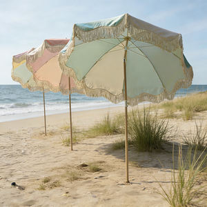 Parasol <span class=keywords><strong>de</strong></span> <span class=keywords><strong>plage</strong></span> bohème à franges en gros - Blocs <span class=keywords><strong>de</strong></span> couleurs macaron et mât en bois pour <span class=keywords><strong>l</strong></span>'approvisionnement en vrac des complexes hôteliers - Product Image 2